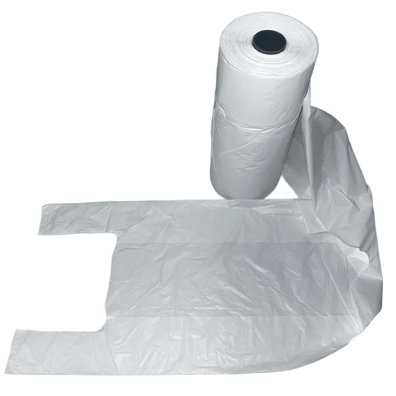 Roll of white plastic bags unrolling.