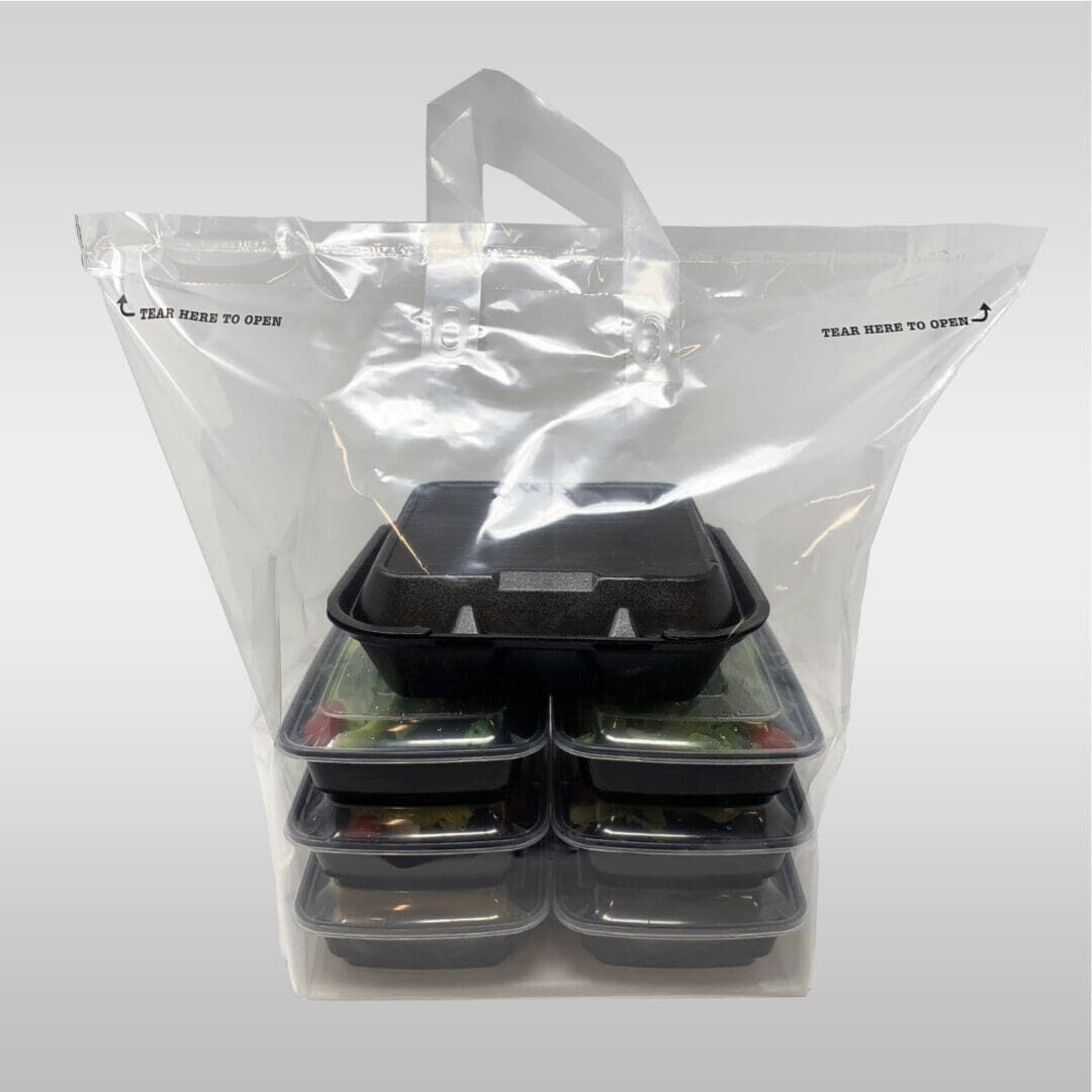A bag of food with several containers in it.